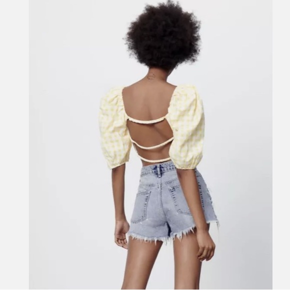 Zara limited edition back open embroidered gingham print crop top - Picture 4 of 6
